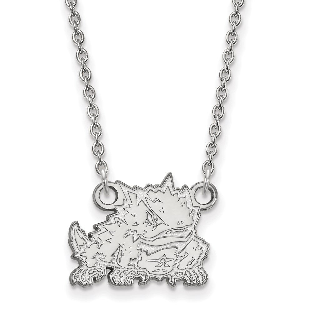 Sterling Silver Rhodium Plated Logoart Texas Christian University Horned Frog Small Pendant 18 Inch Necklace
