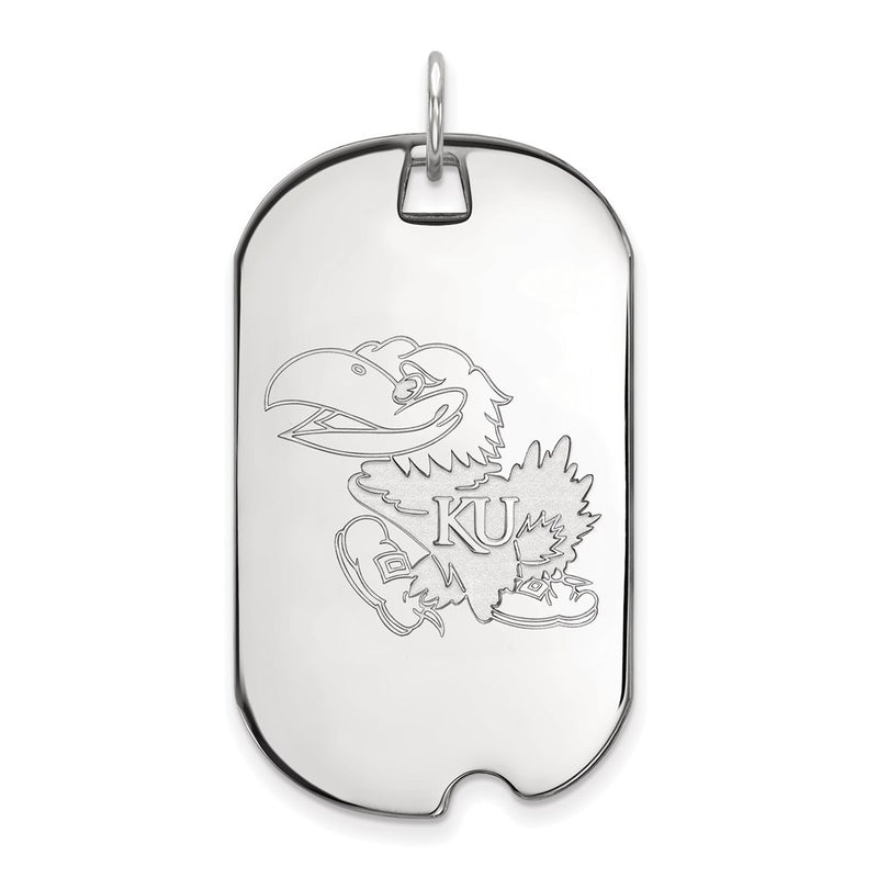 Sterling Silver Rhodium Plated Logoart University Of Kansas Jayhawk Large Dog Tag Pendant