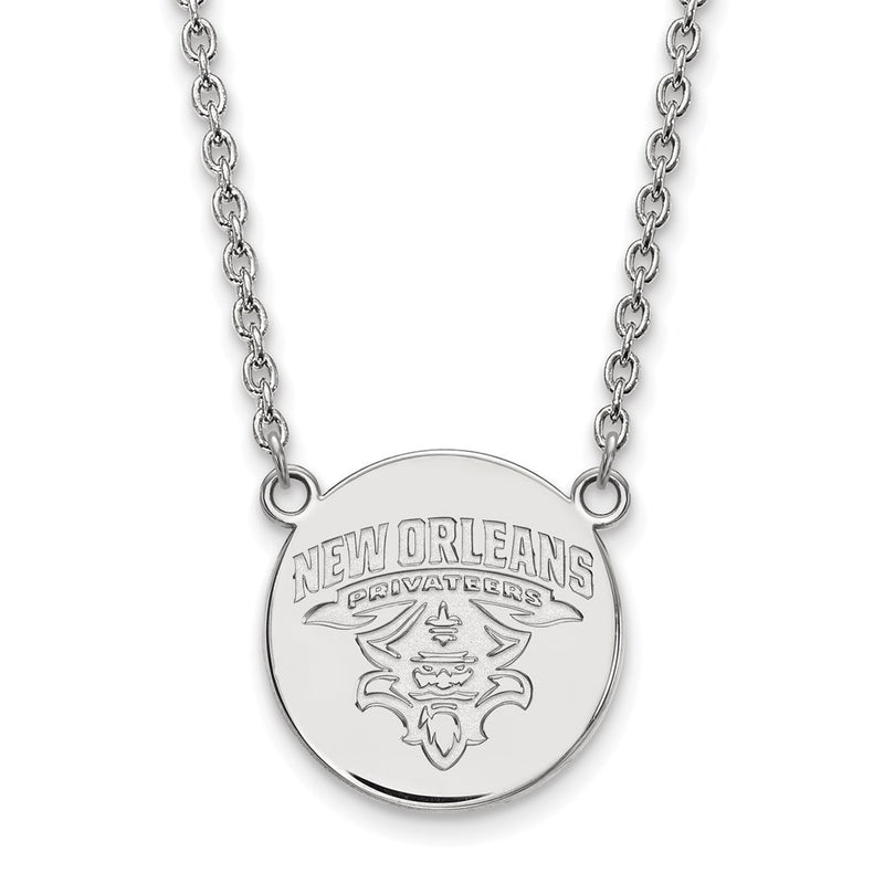 Sterling Silver Rhodium Plated Logoart University Of New Orleans Privateers Large Disc 18 Inch Necklace