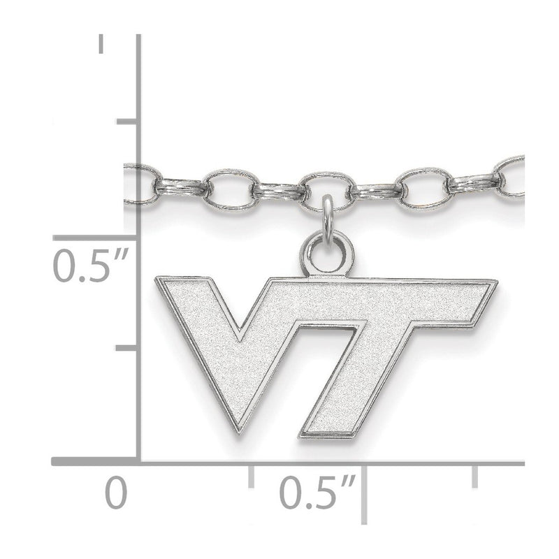Sterling Silver Rhod-Pltd Logoart Virginia Tech Anklet