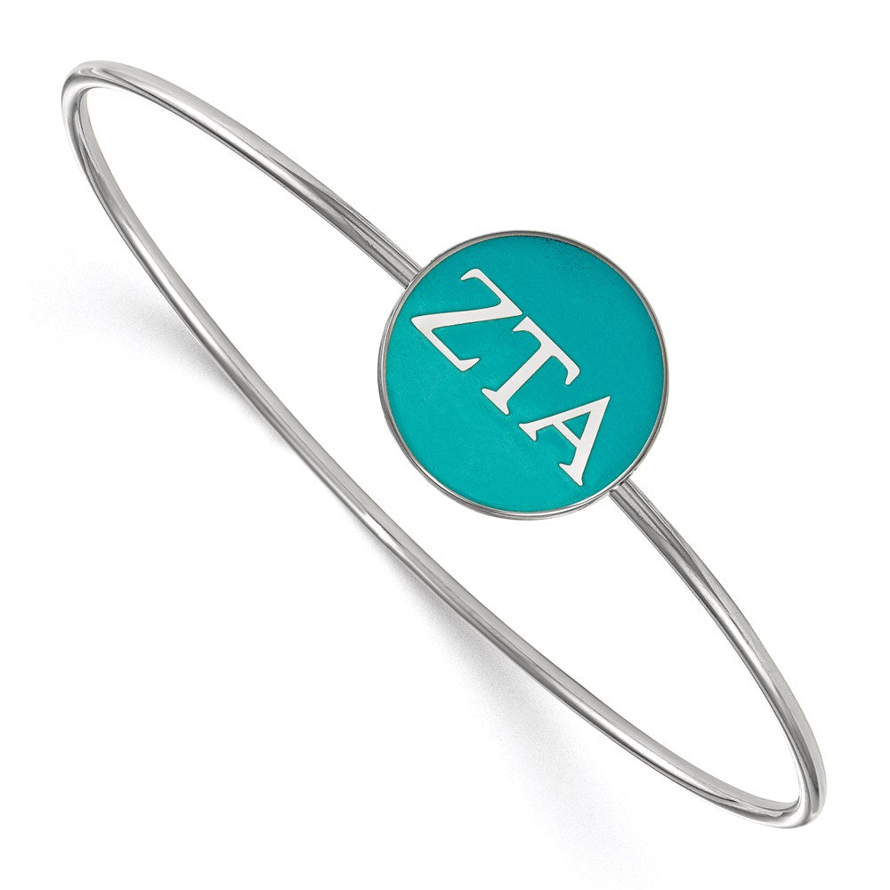 Sterling Silver Rh Plated Logoart Zeta Tau Alpha Enameled Slip On Bangle
