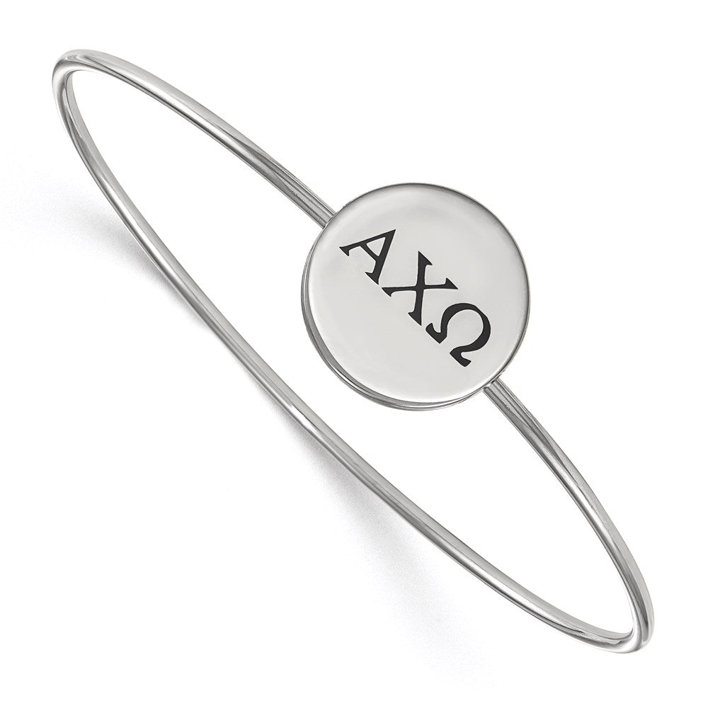 Sterling Silver Rh Plated Logoart Alpha Chi Omega Enameled Slip On Bangle Bracelet