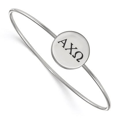 Sterling Silver Rh Plated Logoart Alpha Chi Omega Enameled Slip On Bangle Bracelet