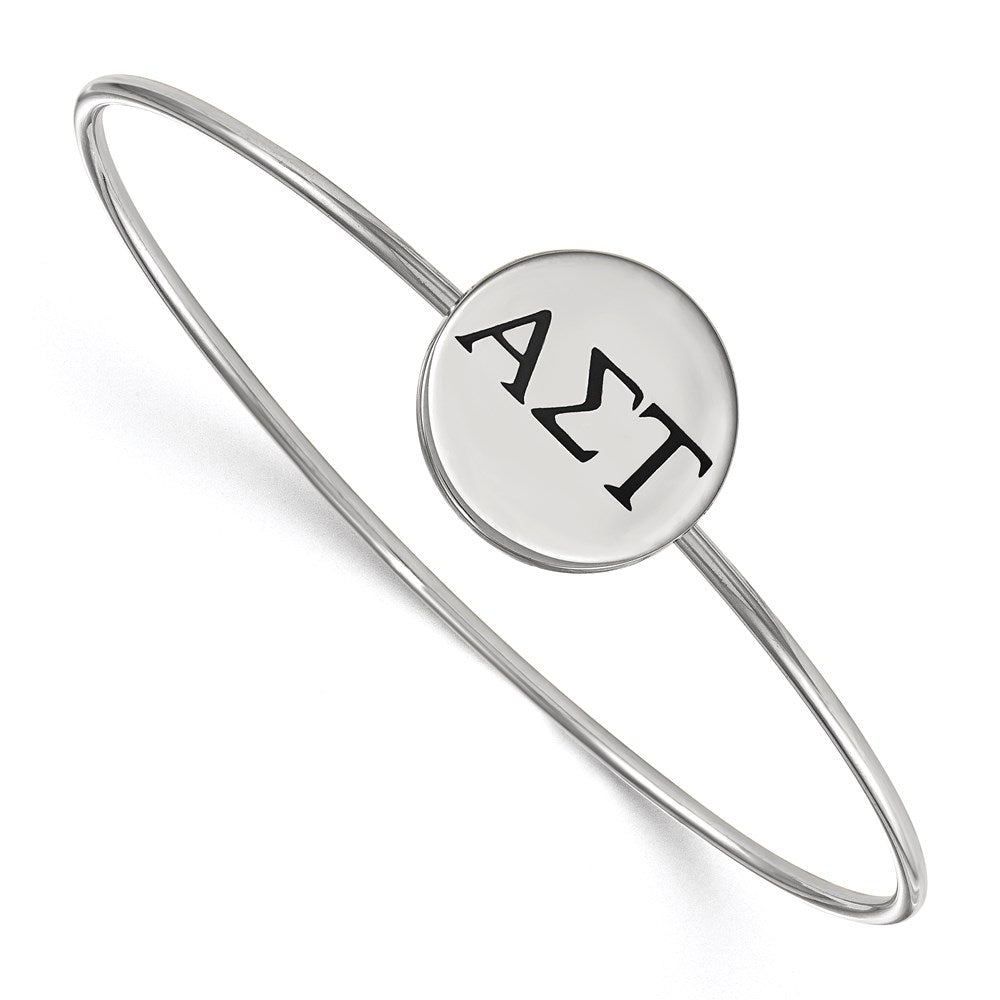 Sterling Silver Rh Plated Logoart Alpha Sigma Tau Enameled Slip On Bangle Bracelet