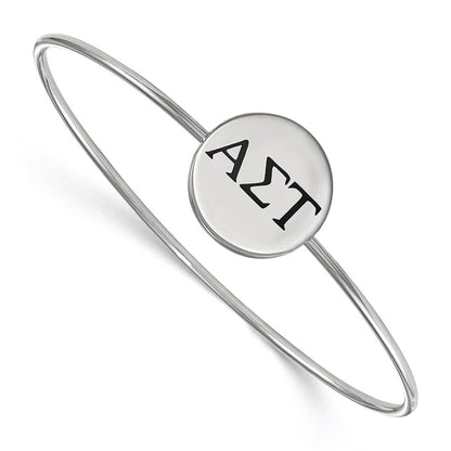 Sterling Silver Rh Plated Logoart Alpha Sigma Tau Enameled Slip On Bangle Bracelet
