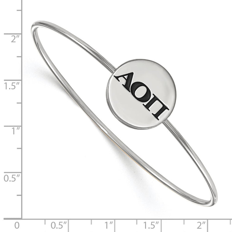 Sterling S. Rhodium Plated Logoart Alpha Omicron Pi Enameled Slip-On Bangle