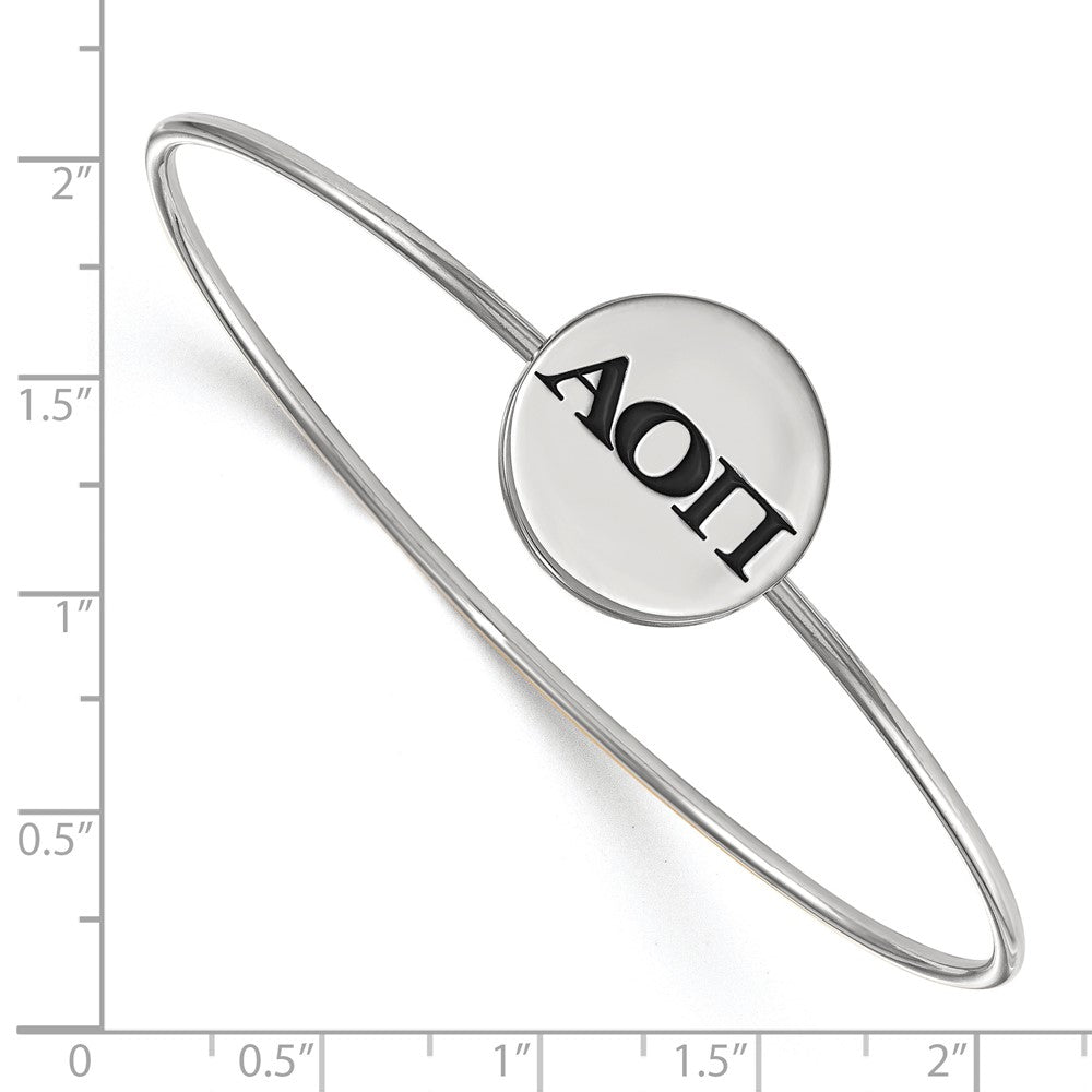 Sterling S. Rhodium Plated Logoart Alpha Omicron Pi Enameled Slip-On Bangle
