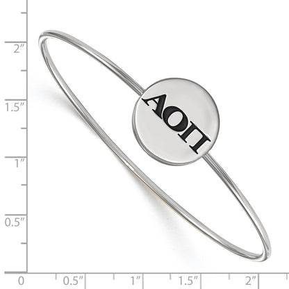 Sterling S. Rhodium Plated Logoart Alpha Omicron Pi Enameled Slip-On Bangle