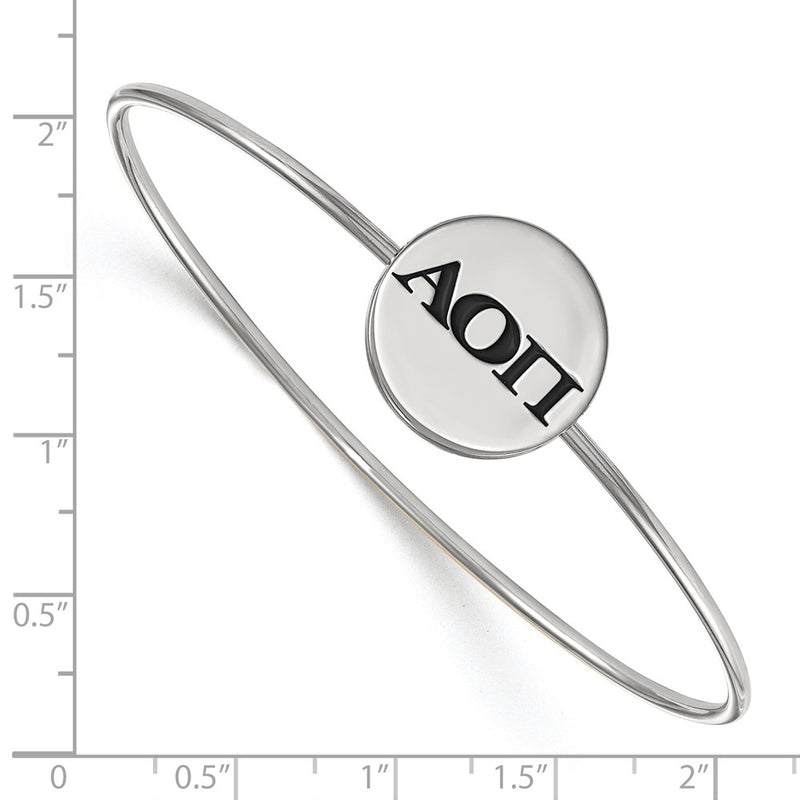 Sterling S. Rhodium Plated Logoart Alpha Omicron Pi Enameled Slip-On Bangle