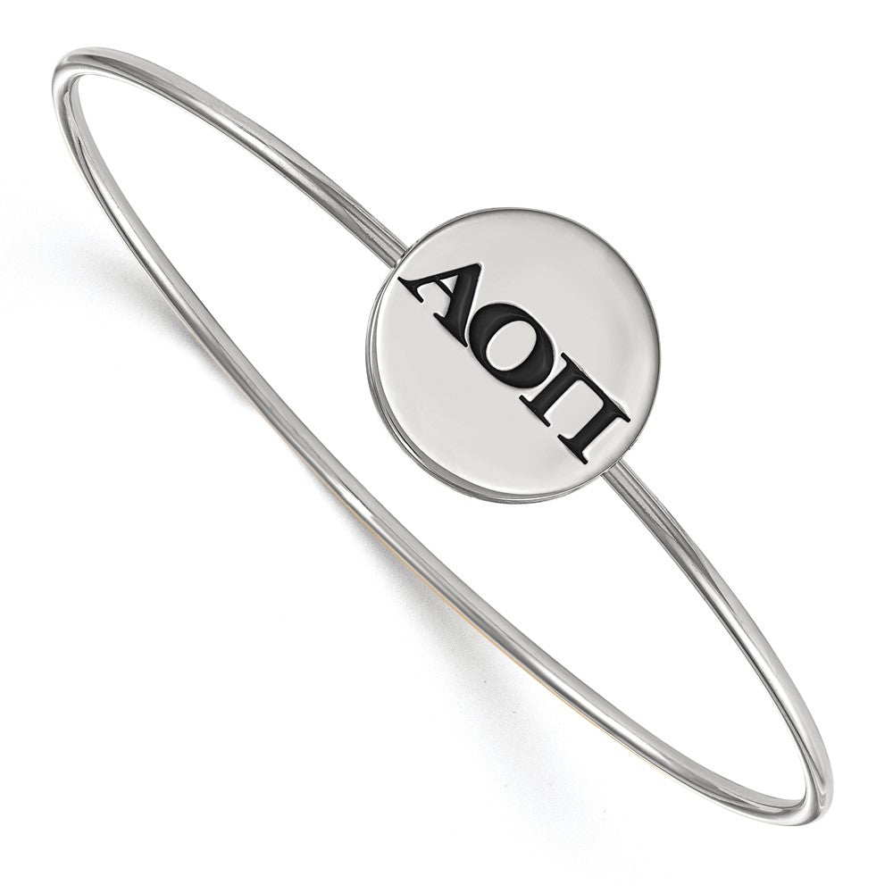 Sterling S. Rhodium Plated Logoart Alpha Omicron Pi Enameled Slip-On Bangle