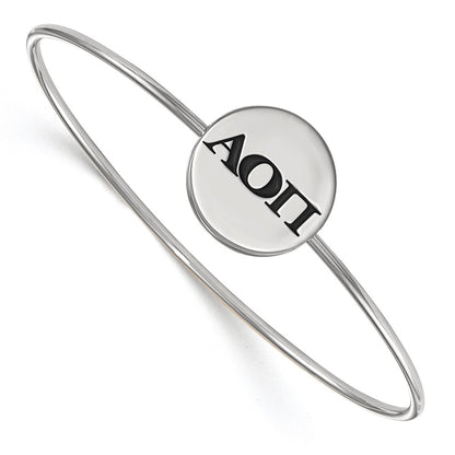 Sterling S. Rhodium Plated Logoart Alpha Omicron Pi Enameled Slip-On Bangle