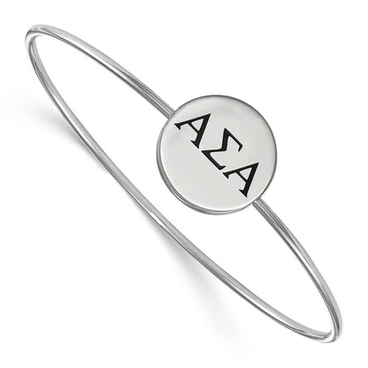 Sterling Silver S. Rh Plated Logoart Alpha Sigma Enameled Slip On Bangle