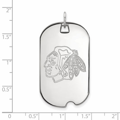 10K White Gold Nhl Logoart Chicago Blackhawks Large Dog Tag Pendant