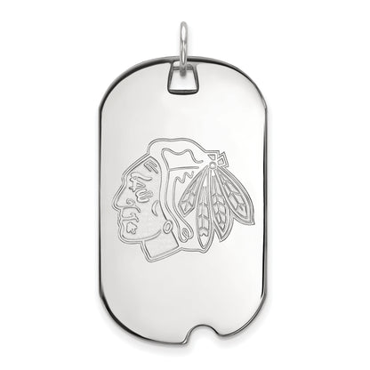 10K White Gold Nhl Logoart Chicago Blackhawks Large Dog Tag Pendant