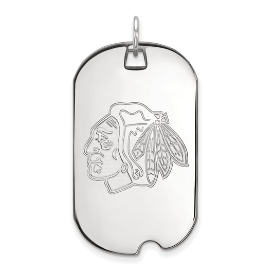10K White Gold Nhl Logoart Chicago Blackhawks Large Dog Tag Pendant