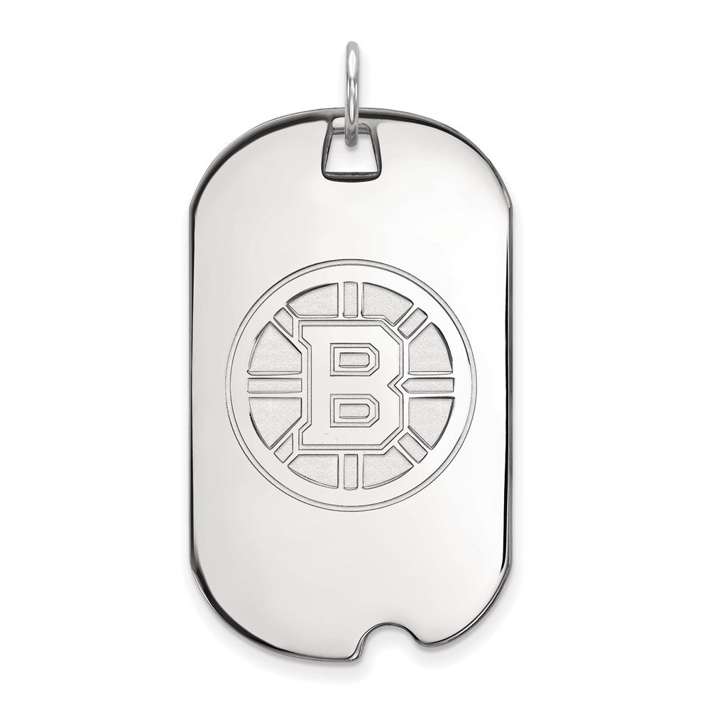 14K White Gold Nhl Logoart Boston Bruins Large Dog Tag Pendant