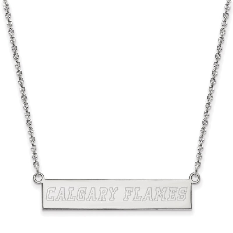 Sterling Silver Rhodium Plated Nhl Logoart Calgary Flames Small Bar 18 Inch Necklace