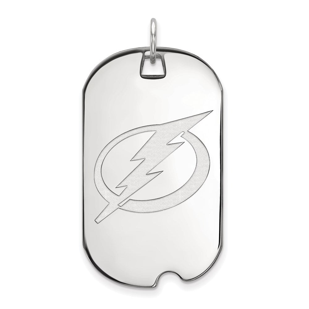 Sterling Silver Rhodium Plated Nhl Logoart Tampa Bay Lightning Large Dog Tag Pendant