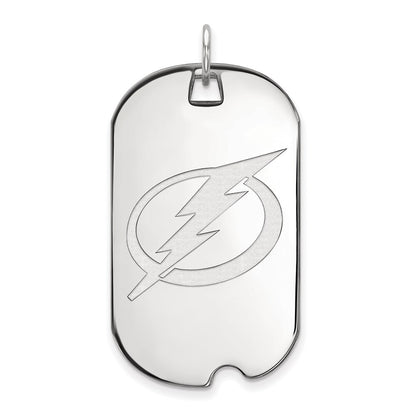 Sterling Silver Rhodium Plated Nhl Logoart Tampa Bay Lightning Large Dog Tag Pendant