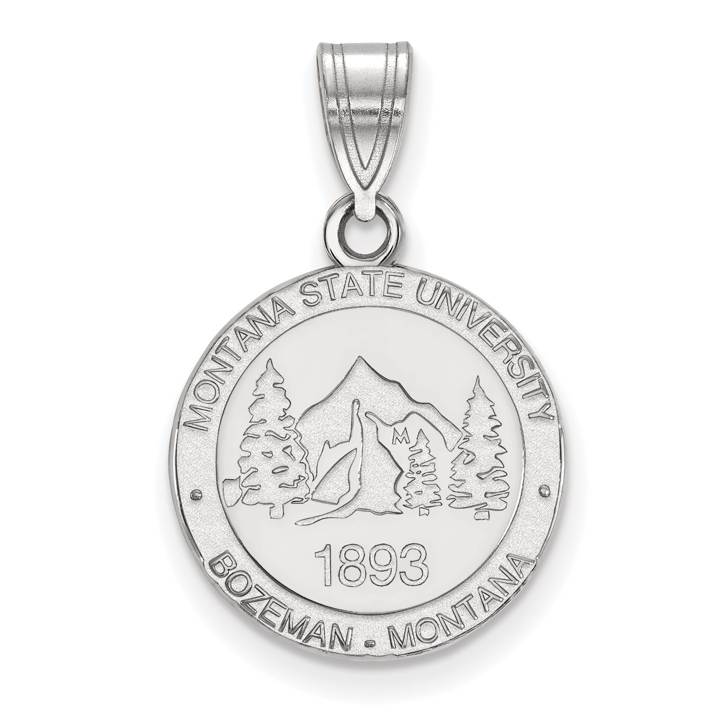 Sterling Silver Rhodium Plated Logoart Montana State University Medium Crest Pendant