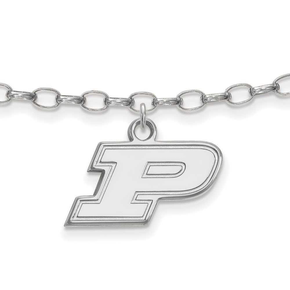 Sterling Silver Rhod-Pltd Logoart Purdue University Letter P Anklet