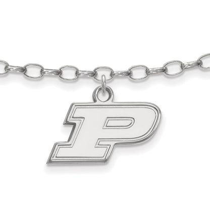 Sterling Silver Rhod-Pltd Logoart Purdue University Letter P Anklet