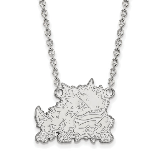 10K White Gold Logoart Texas Christian University Horned Frog Large Pendant 18 Inch Necklace