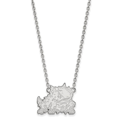 14K White Gold Logoart Texas Christian University Horned Frog Large Pendant 18 Inch Necklace