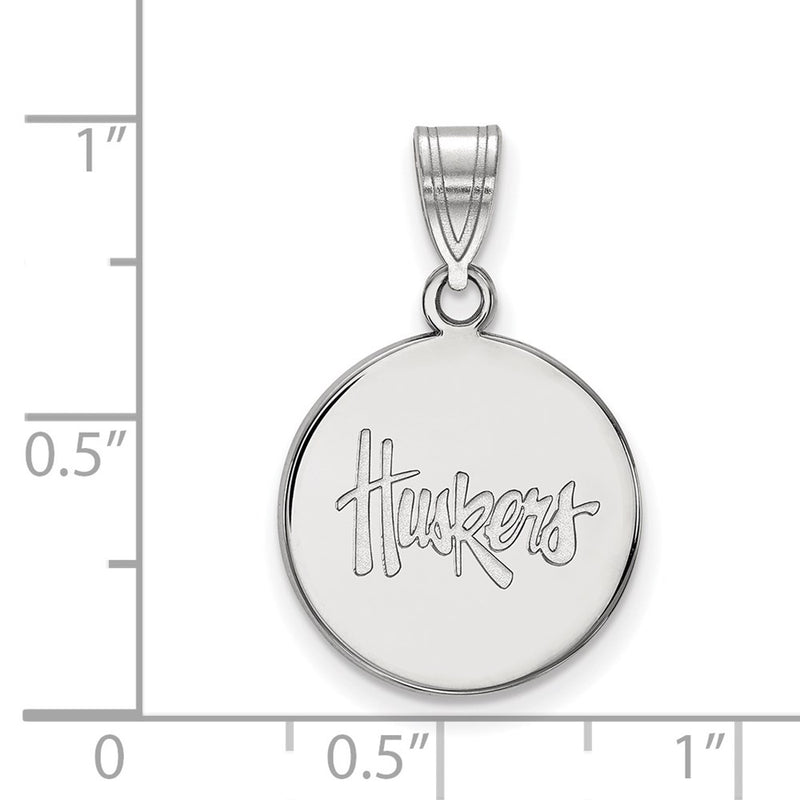 Sterling Silver Rhodium Plated Logoart University Of Nebraska Huskers Medium Disc Pendant