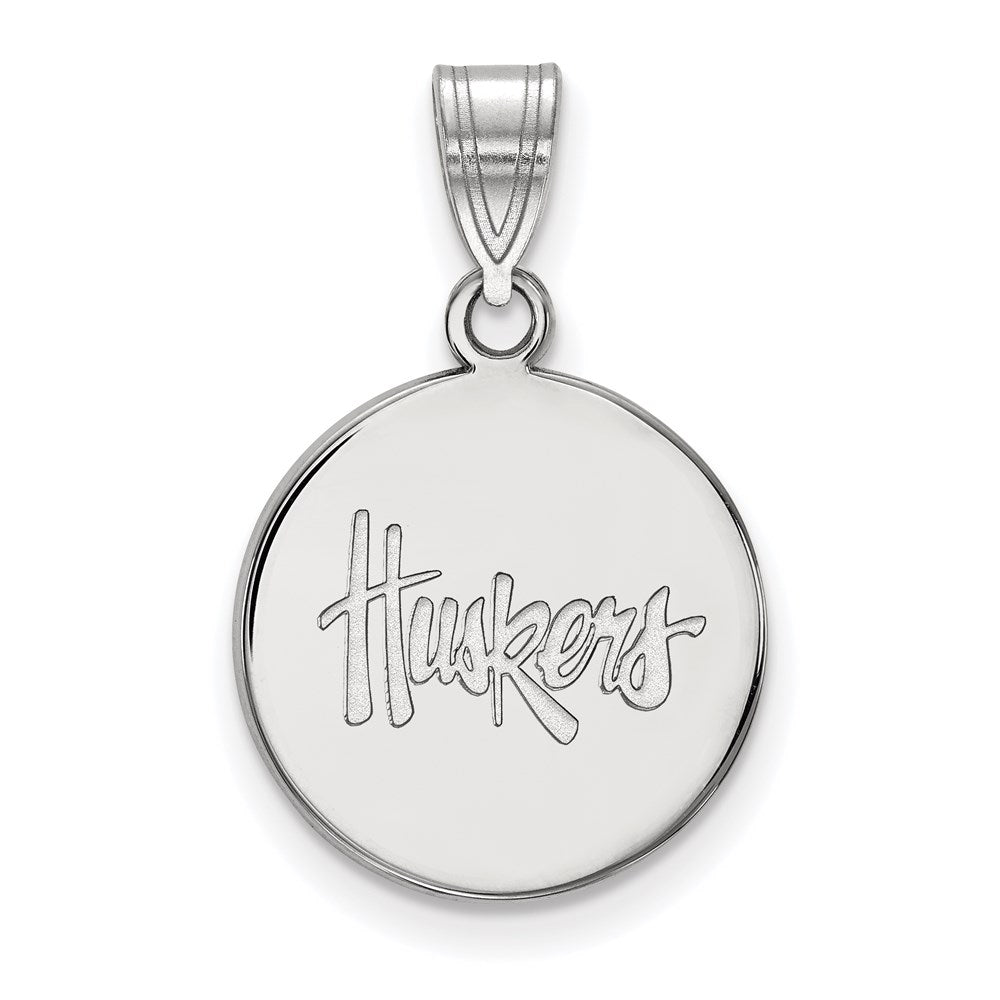 14K White Gold Logoart University Of Nebraska Huskers Medium Disc Pendant