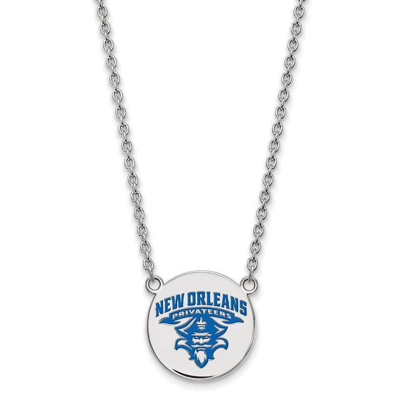 Sterling Silver Rhodium Plated Logoart University Of New Orleans Privateers Large Enameled Disc 18 Inch Necklace