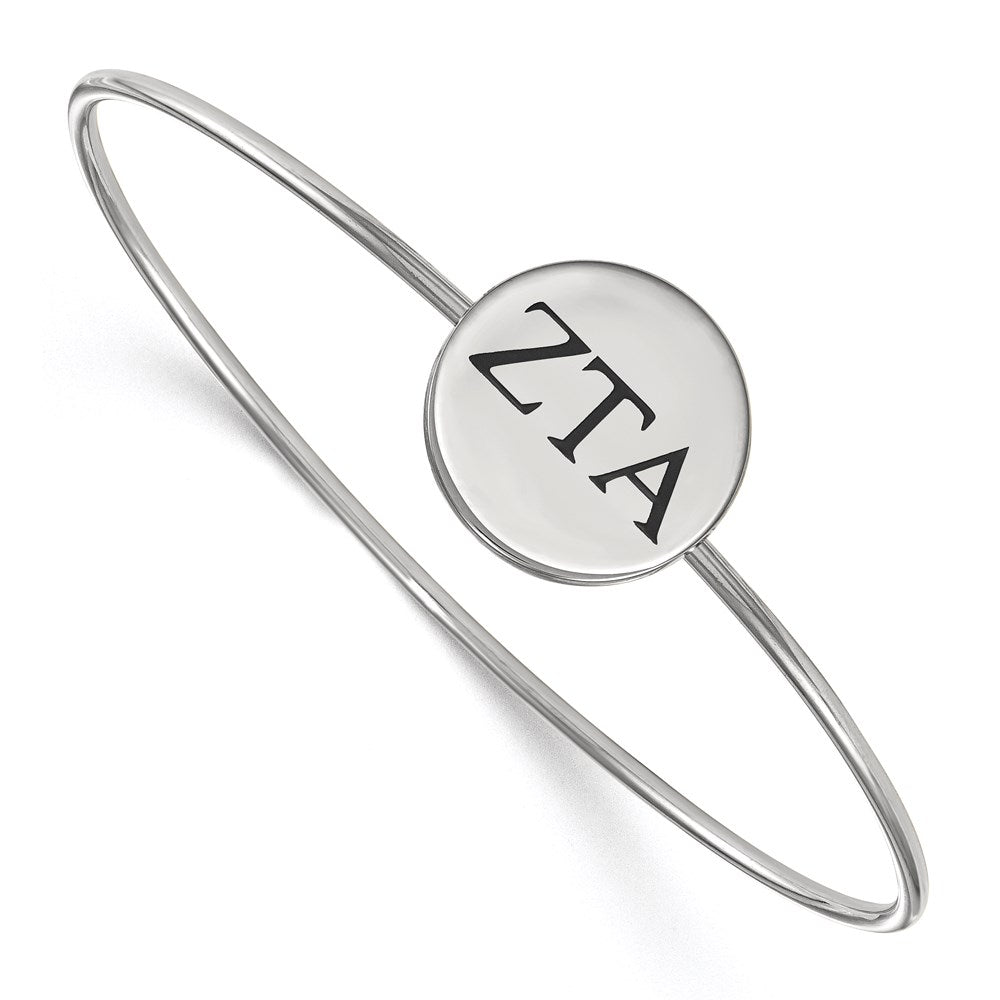 Sterling Silver Rh Plated Logoart Zeta Tau Alpha Enameled Slip On Bangle Bracelet