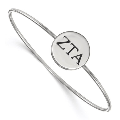 Sterling Silver Rh Plated Logoart Zeta Tau Alpha Enameled Slip On Bangle Bracelet