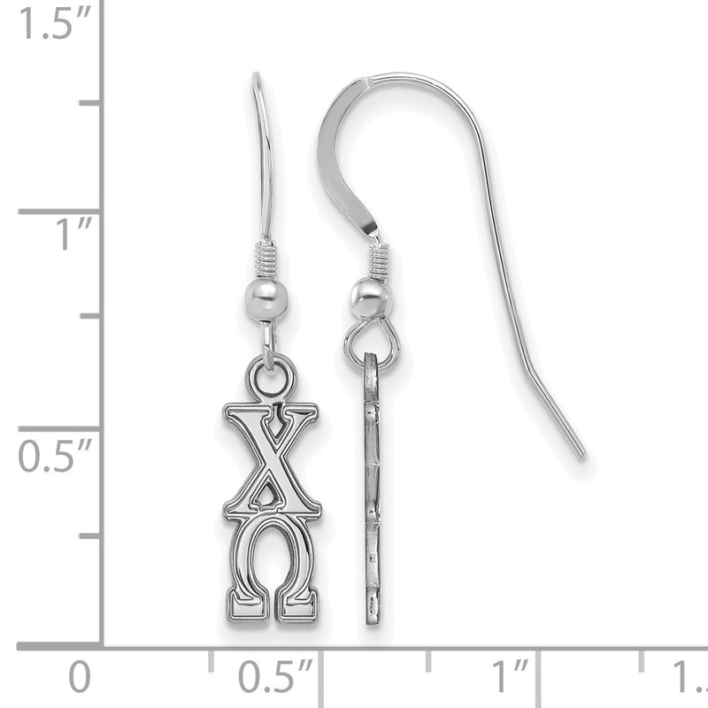 Sterling Silver Rhodium Plated Logoart Chi Omega Sorority Greek Letters Small Dangle Wire Earrings