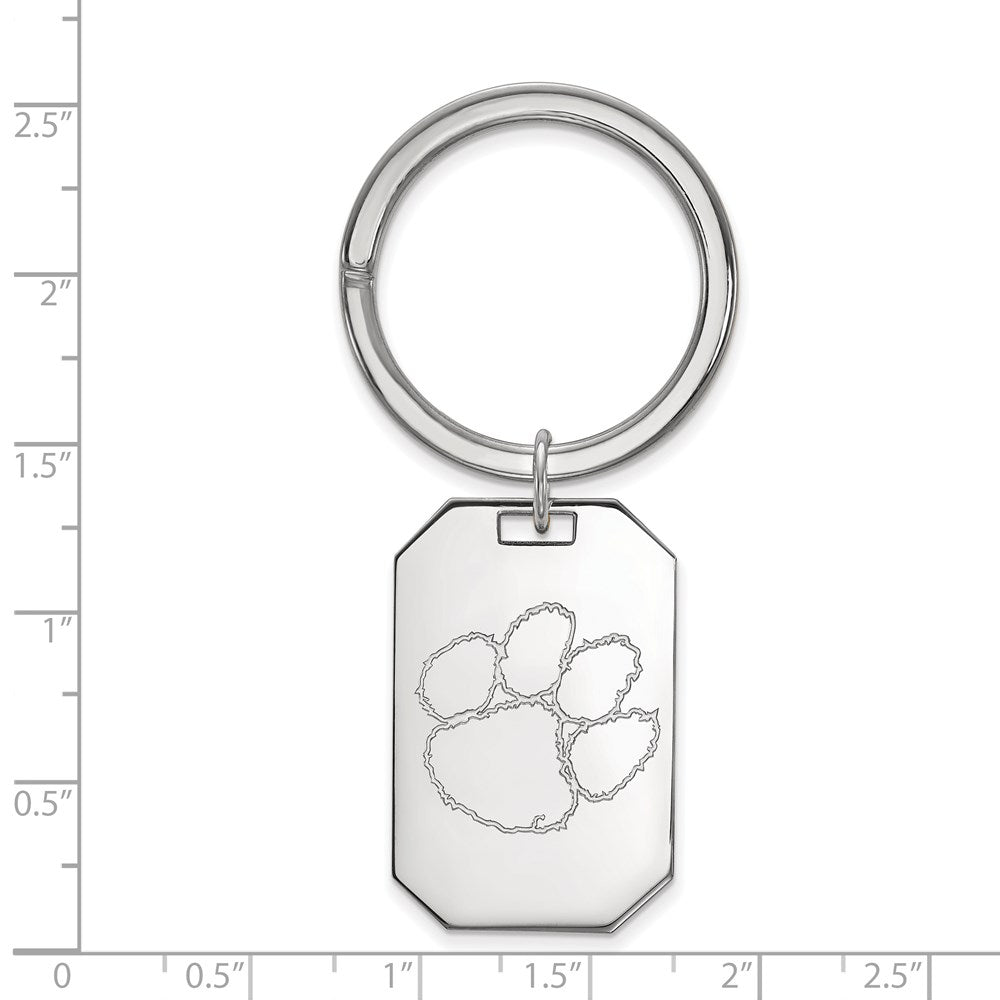 Sterling Silver Rhod-Pltd Logoart Clemson University Key Ring