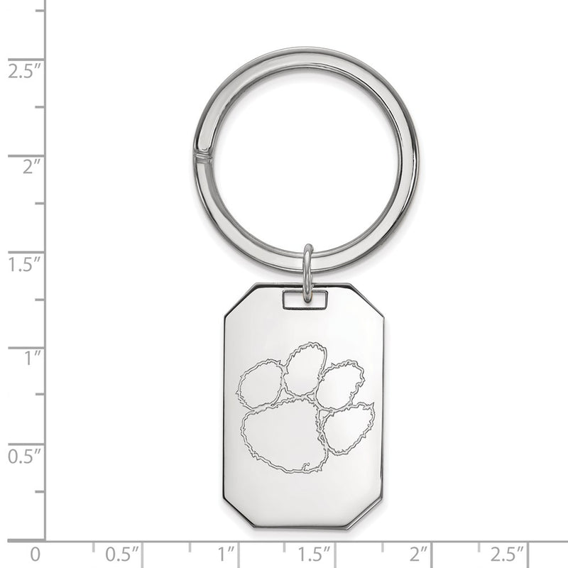 Sterling Silver Rhod-Pltd Logoart Clemson University Key Ring