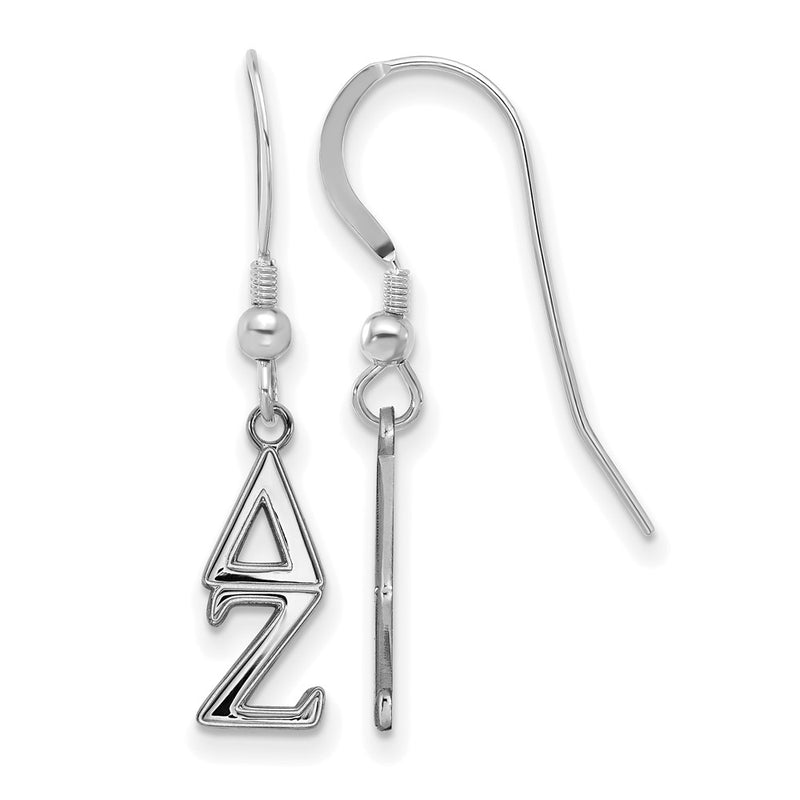 Sterling Silver Rhodium Plated Logoart Delta Zeta Extra Sorority Greek Letters Small Dangle Wire Earrings