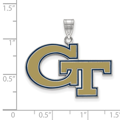 Sterling Silver Rhodium Plated Logoart Georgia Institute Of Technology G T Large Enameled Pendant