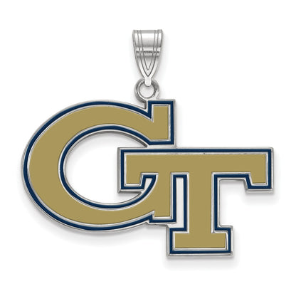 Sterling Silver Rhodium Plated Logoart Georgia Institute Of Technology G T Large Enameled Pendant