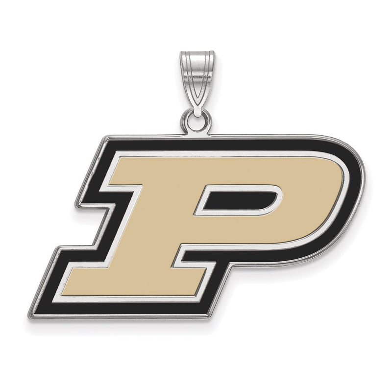 Sterling Silver Rhodium Plated Logoart Purdue University Letter P Large Enameled Pendant
