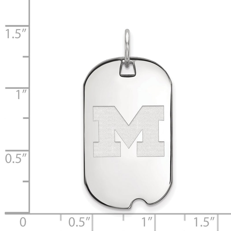 Sterling Silver Rhodium Plated Logoart University Of Michigan Letter M Small Dog Tag Pendant