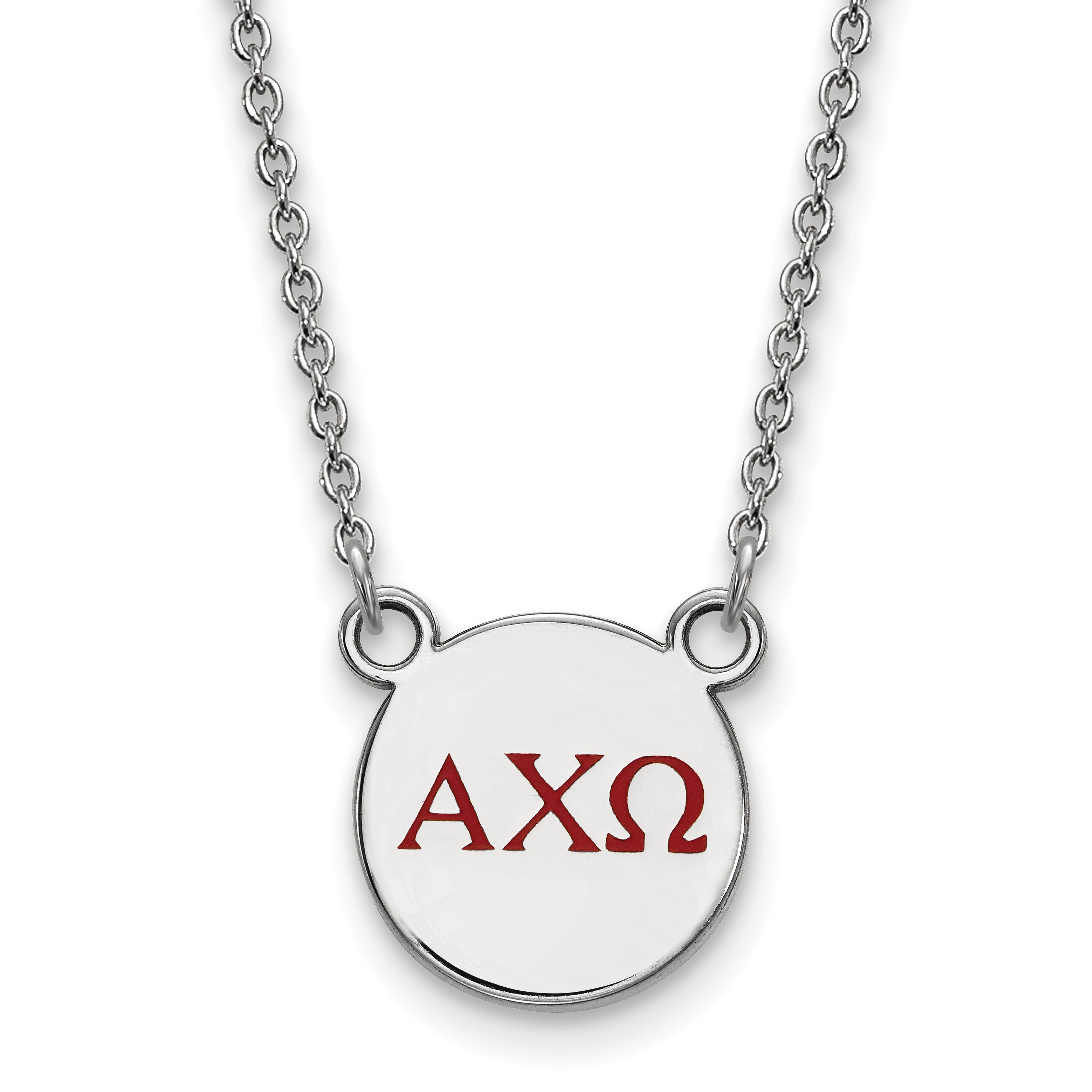 Sterling Silver Rhodium Plated Logoart Alpha Chi Omega Sorority Greek Letters Small Color Enamel Pendant 18 Inch Necklace