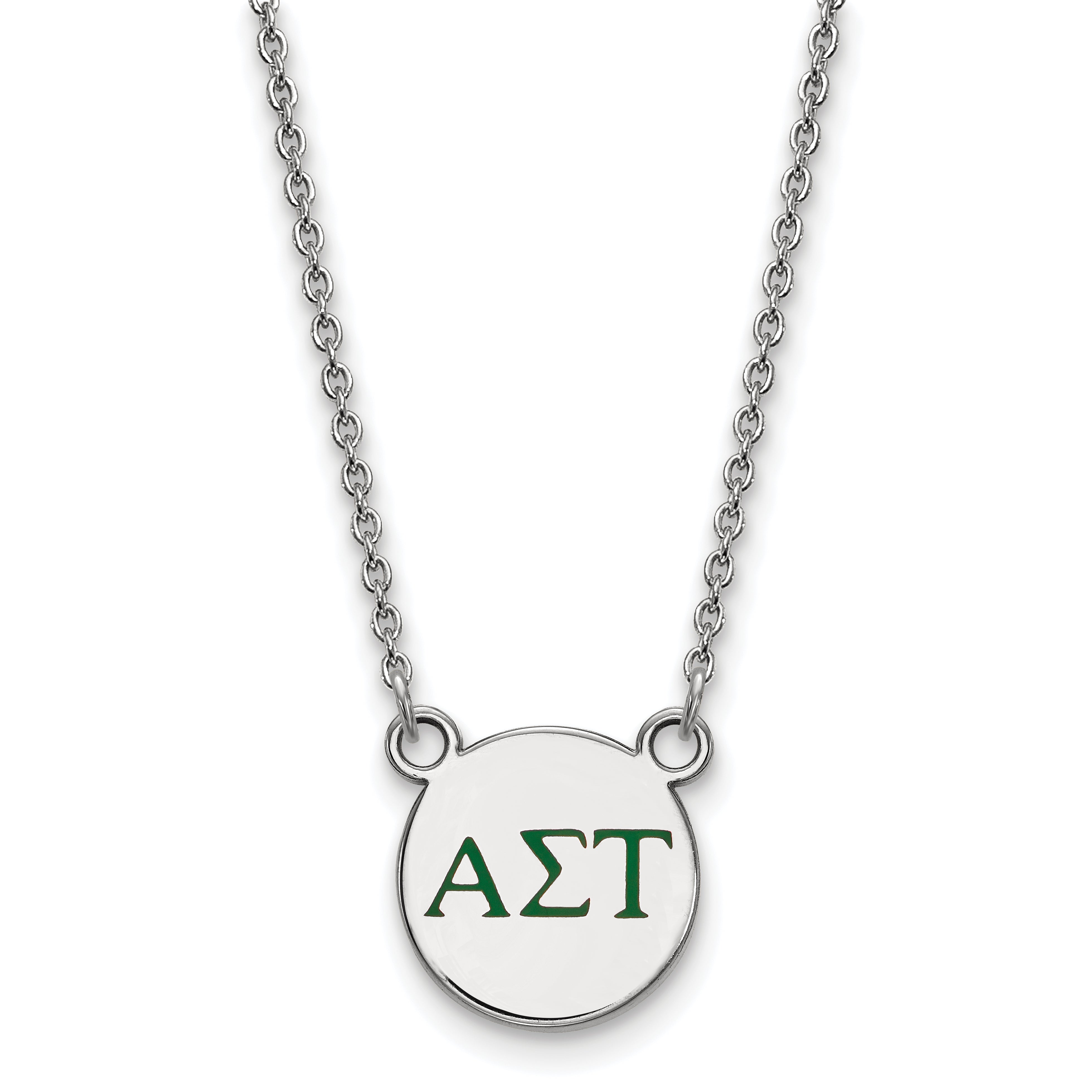 Sterling Silver Rhodium Plated Logoart Alpha Sigma Tau Sorority Greek Letters Small Color Enamel Pendant 18 Inch Necklace