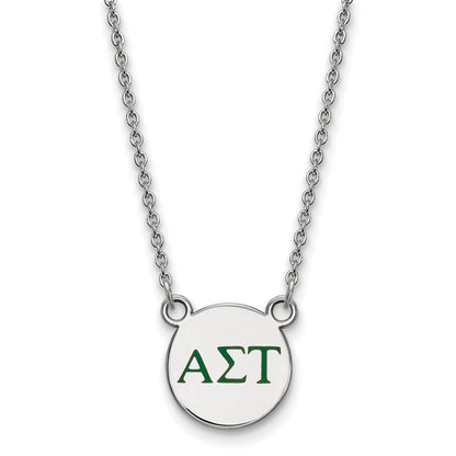 Sterling Silver Rhodium Plated Logoart Alpha Sigma Tau Sorority Greek Letters Small Color Enamel Pendant 18 Inch Necklace