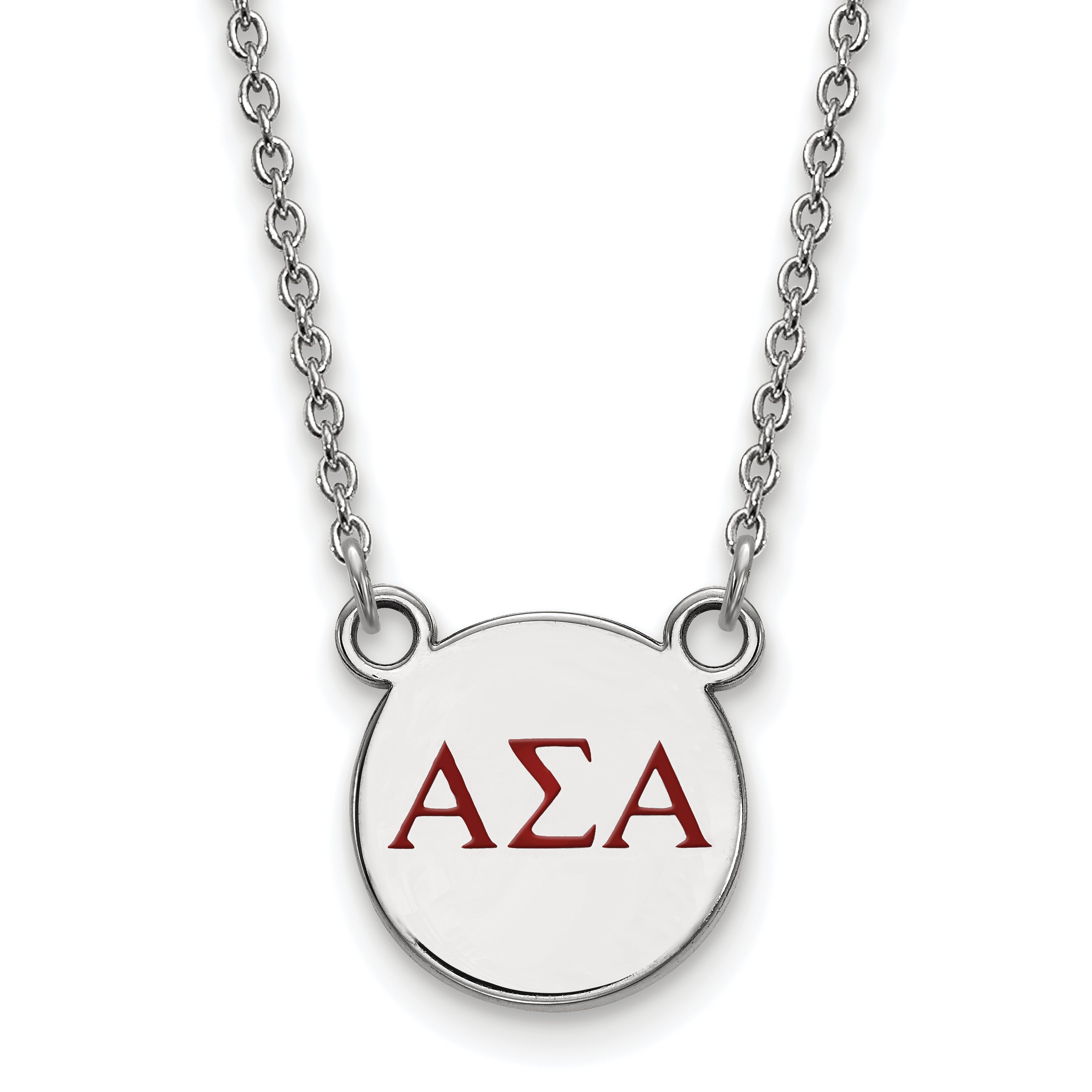 Sterling Silver Rhodium Plated Logoart Alpha Sigma Sorority Greek Letters Small Color Enamel Pendant 18 Inch Necklace