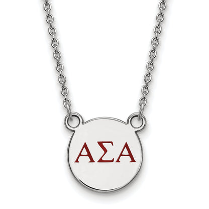 Sterling Silver Rhodium Plated Logoart Alpha Sigma Sorority Greek Letters Small Color Enamel Pendant 18 Inch Necklace