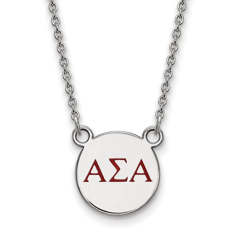 Sterling Silver Rhodium Plated Logoart Alpha Sigma Sorority Greek Letters Small Color Enamel Pendant 18 Inch Necklace