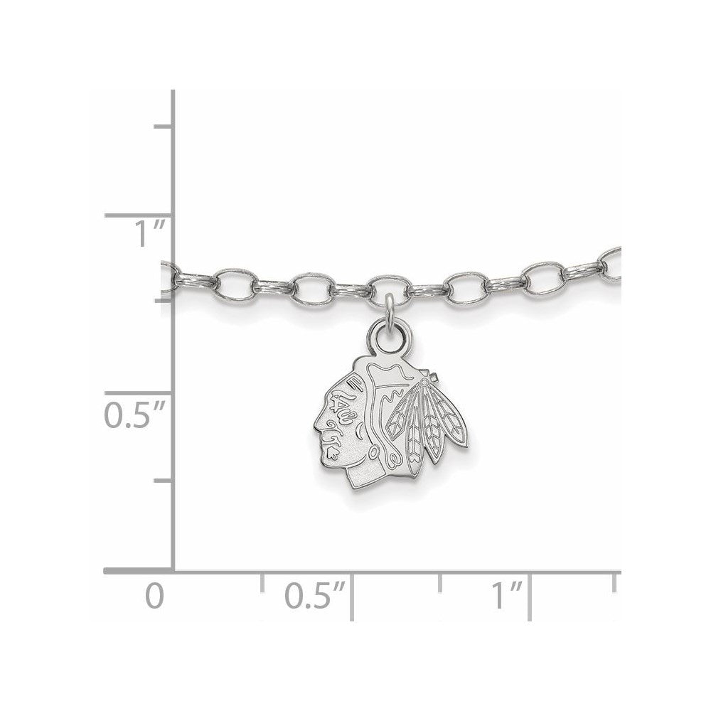 Sterling Silver Rhodium-Plated Nhl Logoart Chicago Blackhawks Anklet