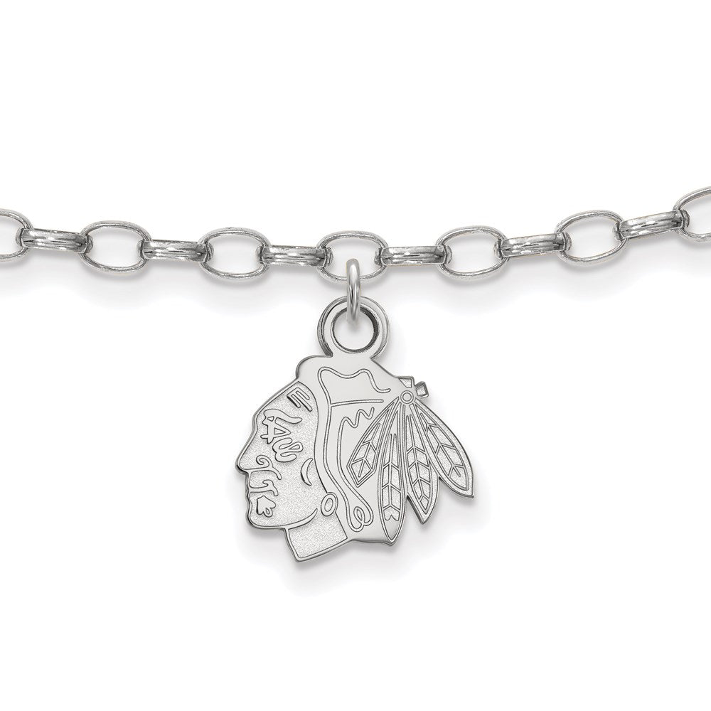 Sterling Silver Rhodium-Plated Nhl Logoart Chicago Blackhawks Anklet