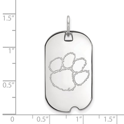 Sterling Silver Rhodium Plated Logoart Clemson University Tiger Paw Small Dog Tag Pendant